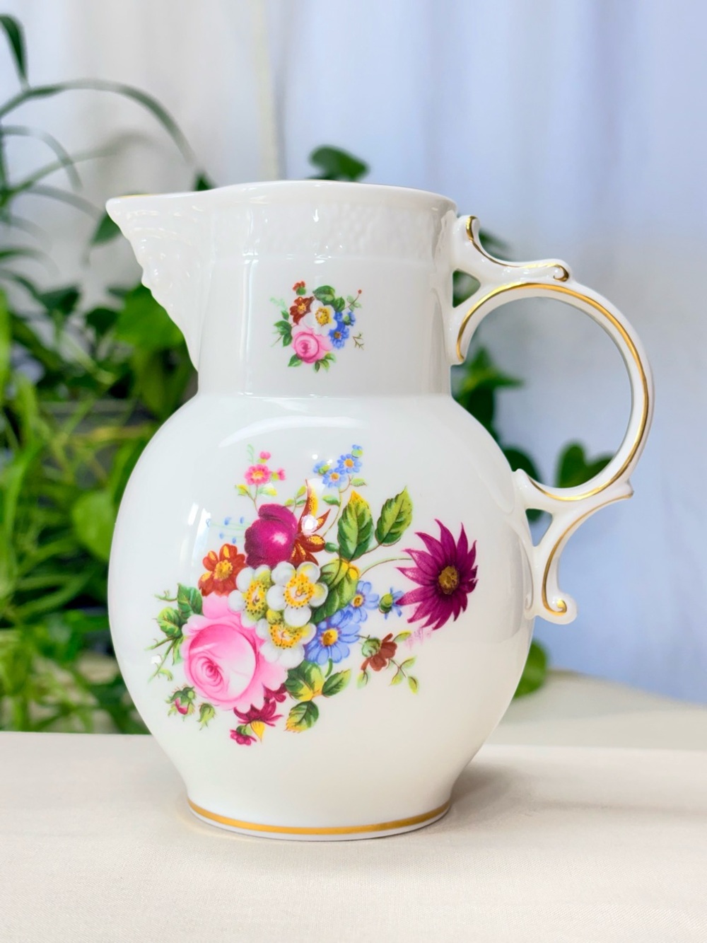 Vintage Coalport Bone China “Caughley Mask-Head” Jug Pitcher Floral